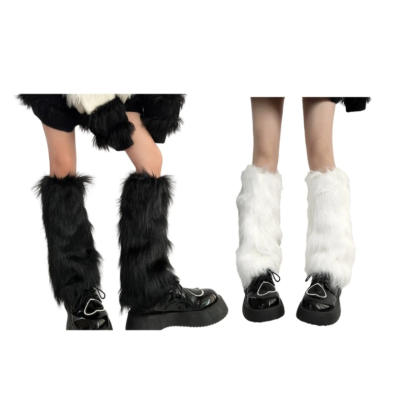 

Fuzzy Faux Furs Leg Warmers Furs Long Cuffs Cover Has Elastic One Pair Carnivals Boot Cover Y2K JK Uniform