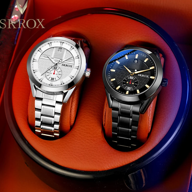 SKROX Luxury Blue Dial Watch For Man Stainless Steel Automatic Mechanical Waterproof Luminous Military Male Wrist Watches Clock