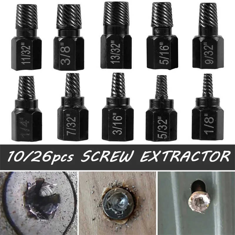 

10pcs Screw Extractor Kit Damaged Screw Remover Set Metal Easy Out Drill Bits Broken Bolt Stud Remover Set Hex Head Broken Studs