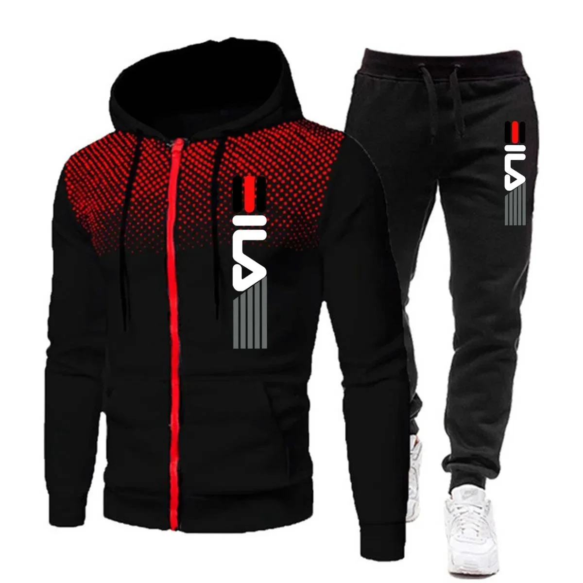 Conjunto de ropa deportiva con estampado para hombre, Sudadera con capucha y cremallera, pantalones informales, para gimnasio, correr, baloncesto,