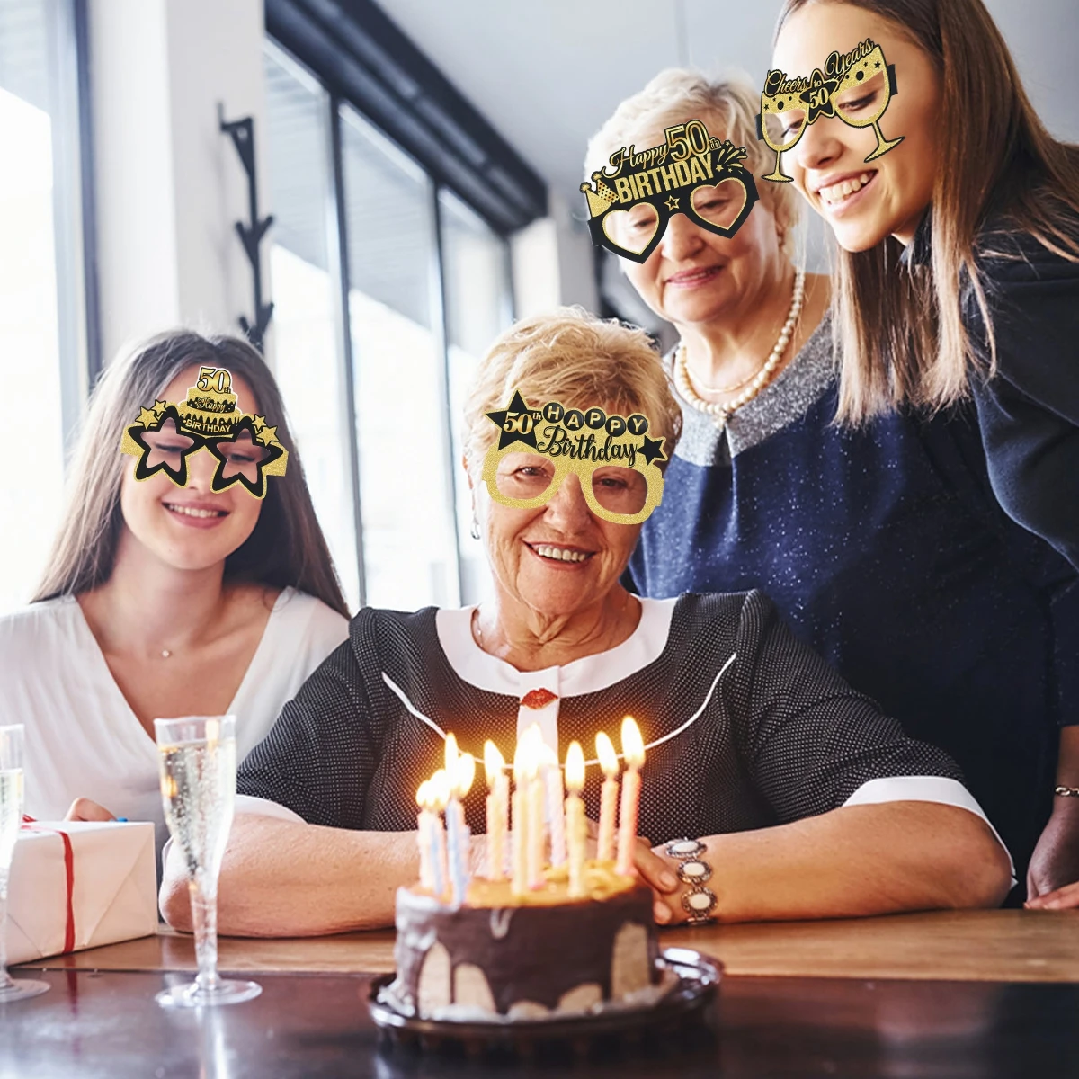 Gafas de papel de cumpleaños de oro negro, decoración de fiesta de cumpleaños de 18, 40, 50 y 60 años, accesorios para fotos, regalos de bricolaje