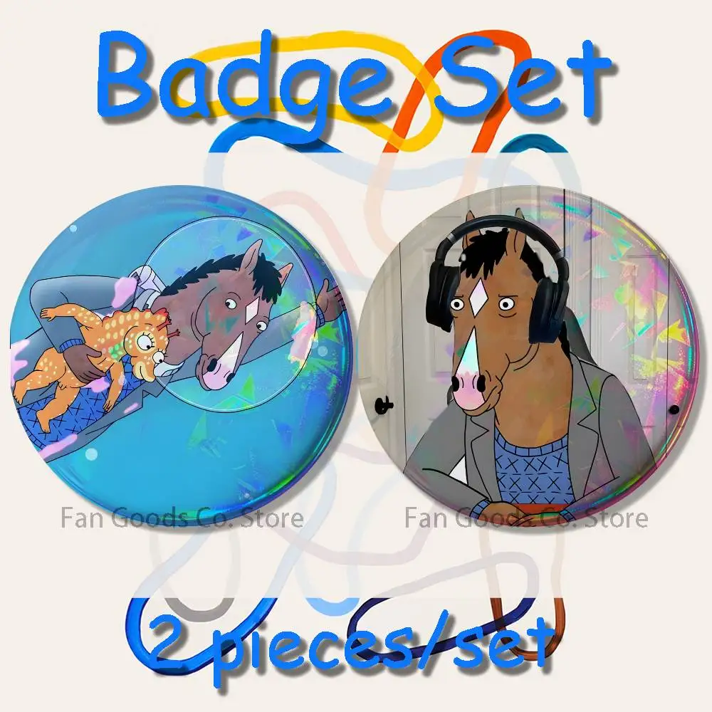 B-BoJack H-Horseman Brooches for Backpack Accessories 25,32,44,58,75mm Round Enamel Pins 2-piece set Cartoon Anime Badge