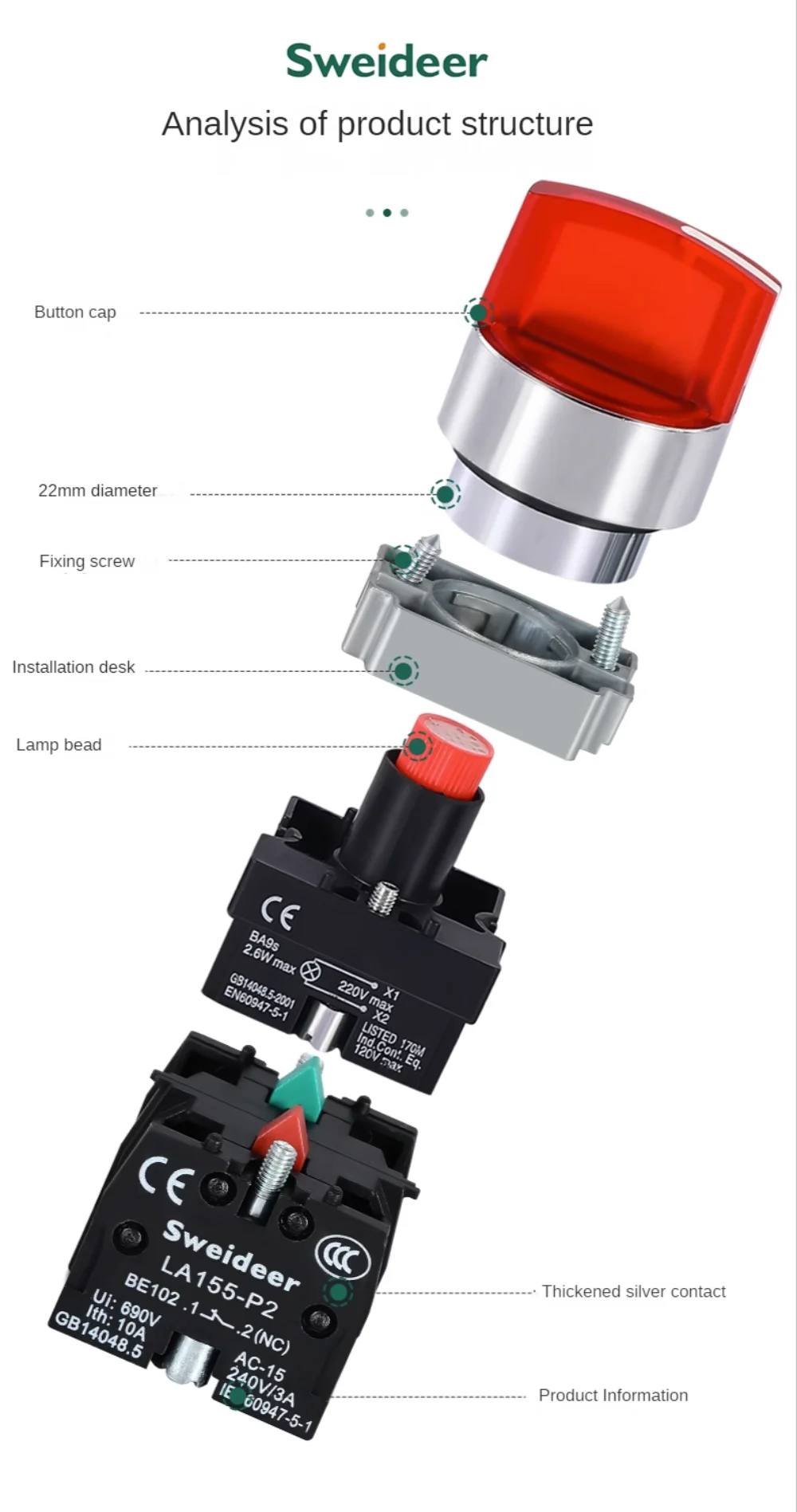 22MM Knob Switch Button LED Light Rotary Switch Momentary Latching 2/3 Position ON/OFF Power Switch 6V12V24V220V380V110V TURN