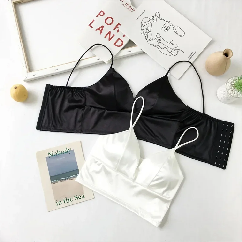 Sexy Bra Satin Women's Short Wireless Crochet Underwear Underlay Undergarments With Anti Glare And Beautiful Back Straps image 2