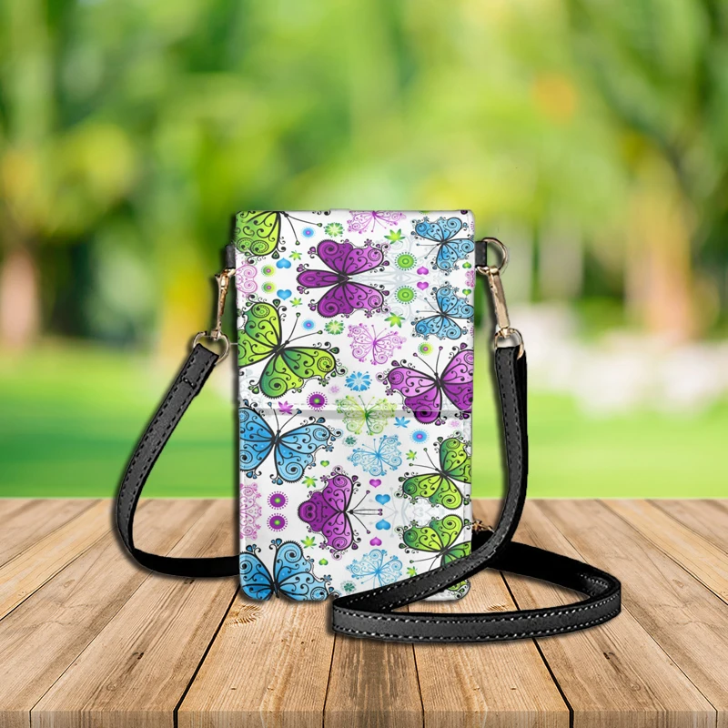 FORUDESIGNS Hand Painted Cute Butterfly Patterns Mobile Phone Bag Oblique Span Woman Fashionable New Women's Makeup Handbag