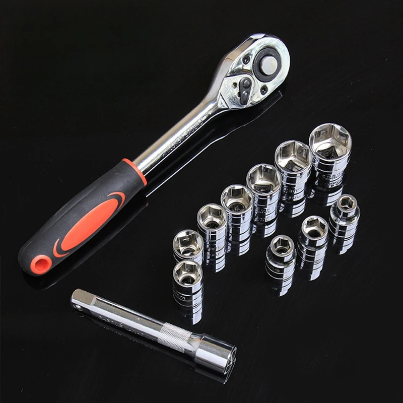 12pcs 1/2 Inch Socket Wrench Set Sockets Extension Rod Multi-function Ratchet Spanner Car Motorcycle Repair Hand Tool Kit