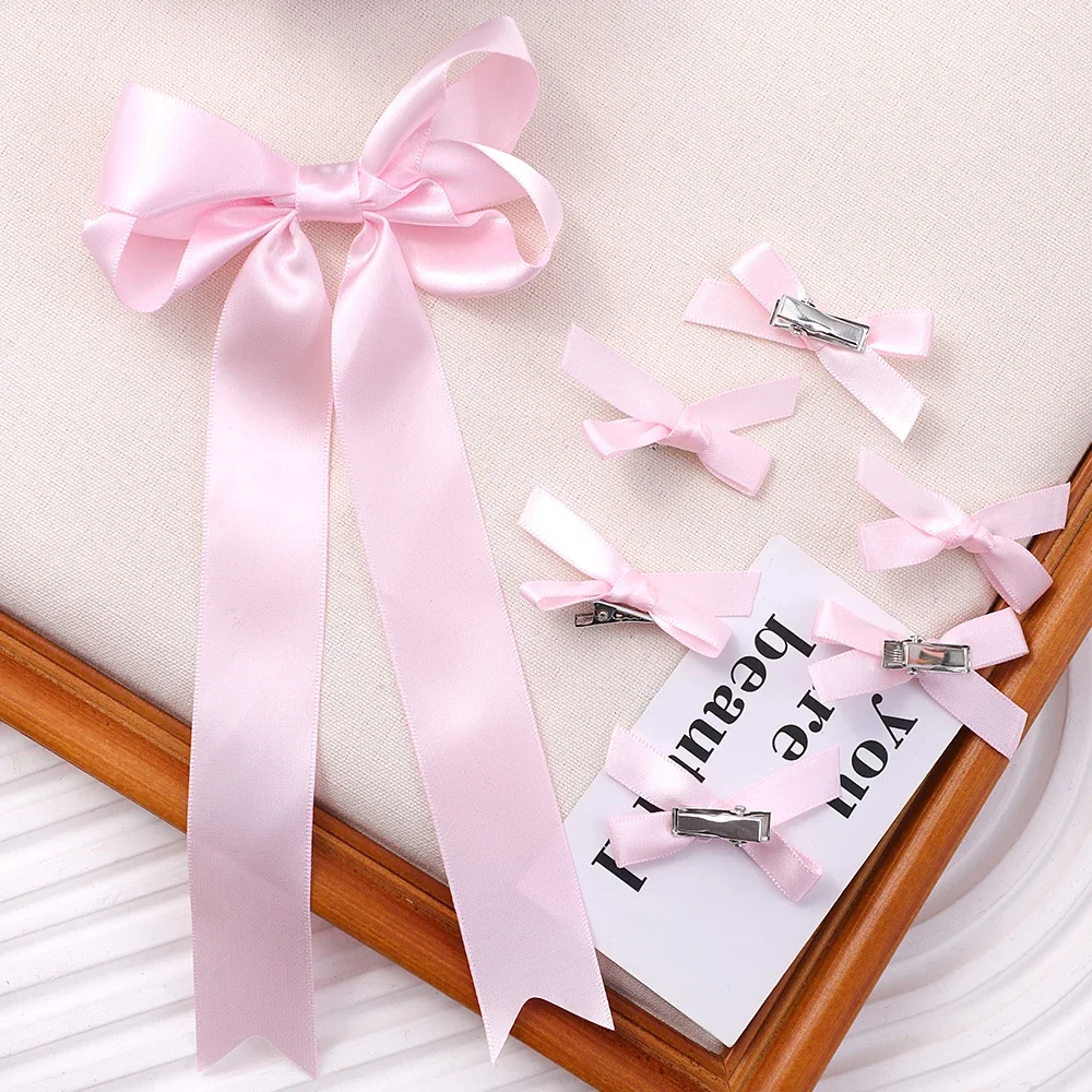 7pcs Sweet Girls Bowknot Mini Hair Clips Metal Hairpin Headwear Barrette Handmade Ribbon Bow Bangs Clip Fashion Hair Accessories