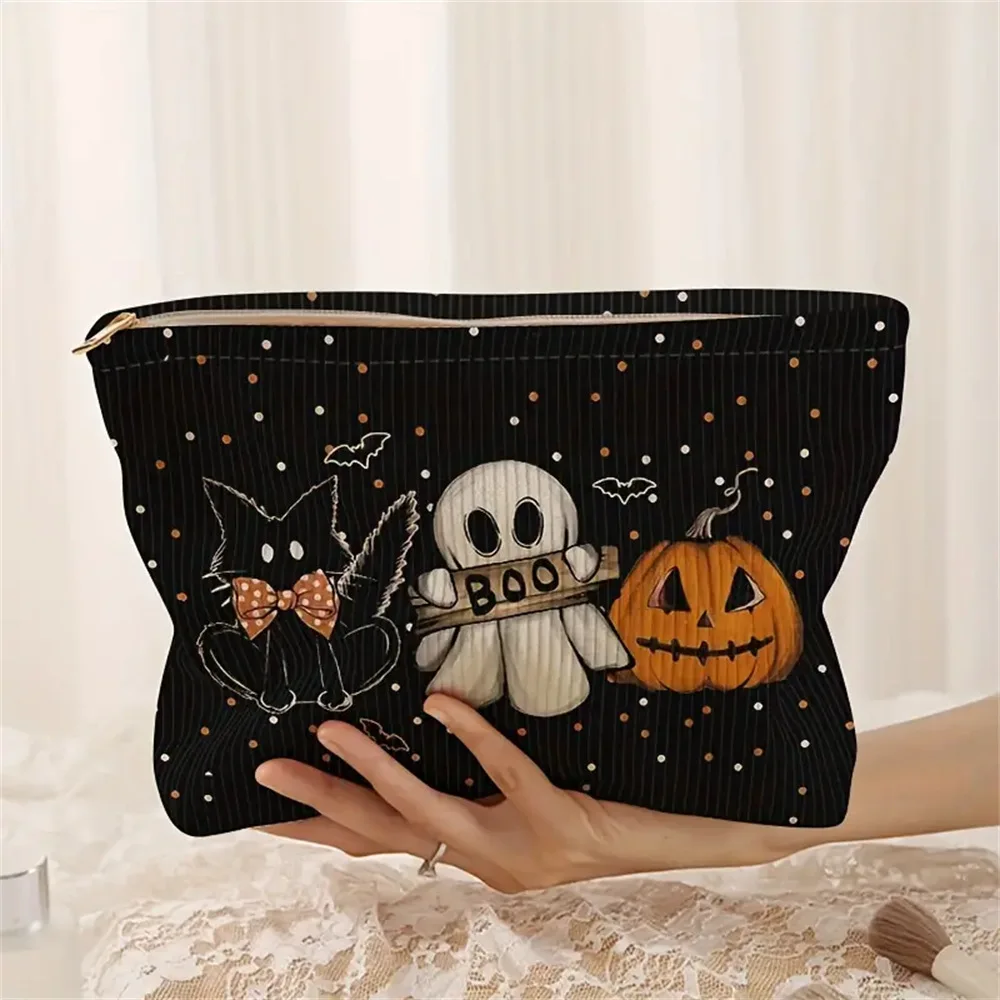 

Cute Halloween Makeup Bag Ghost Pattern Cosmetic Pouch, Small Zipper Toiletry Bag for Women, Mini Travel Organizer Holiday Gift