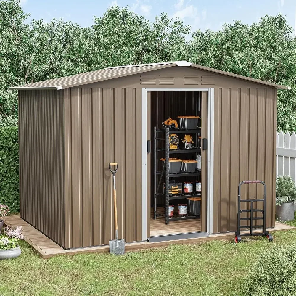Durable 6x8ft Outdoor Storage Shed - Waterproof, Large Garden Tool House with Air Vents & Lockable Sliding Door