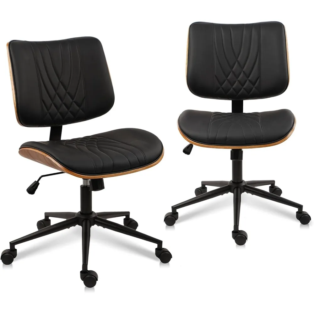 

"adjustable height swivel office chair with wheels, leather mid-back armless desk chair for home office and reading"