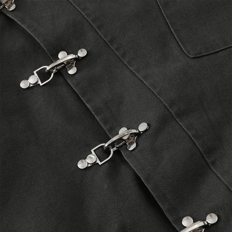 Casual Women\'s Jacket Irregular Slanted Collar Metal Button Black Coat Loose Long Sleeve Short Outwear 2025 New Autumn Lady Coat