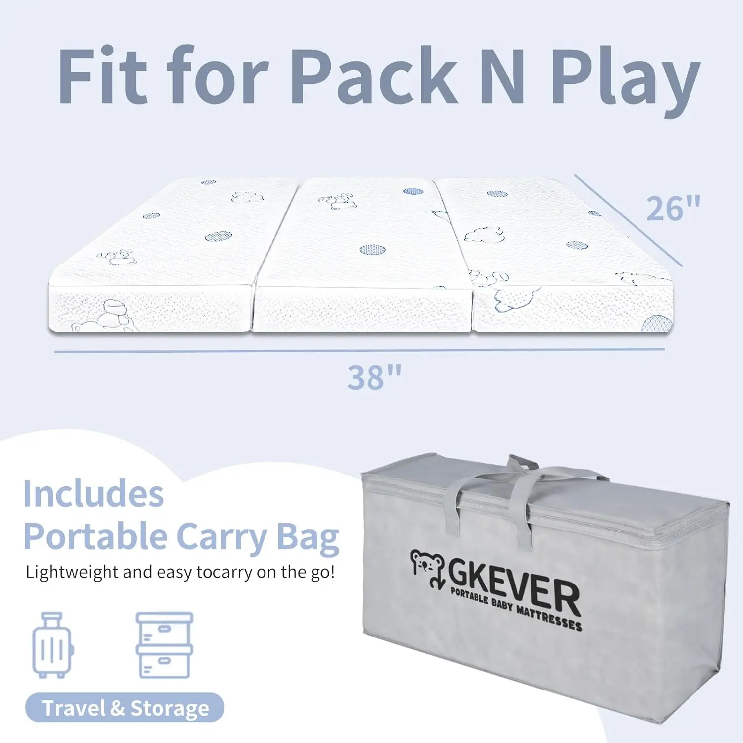 

Pack And Play Mattress, 38X26 Dual-Sided High Resilience Memory Foam Trifold Baby Mattress For Pack N Play, Foldable Travel