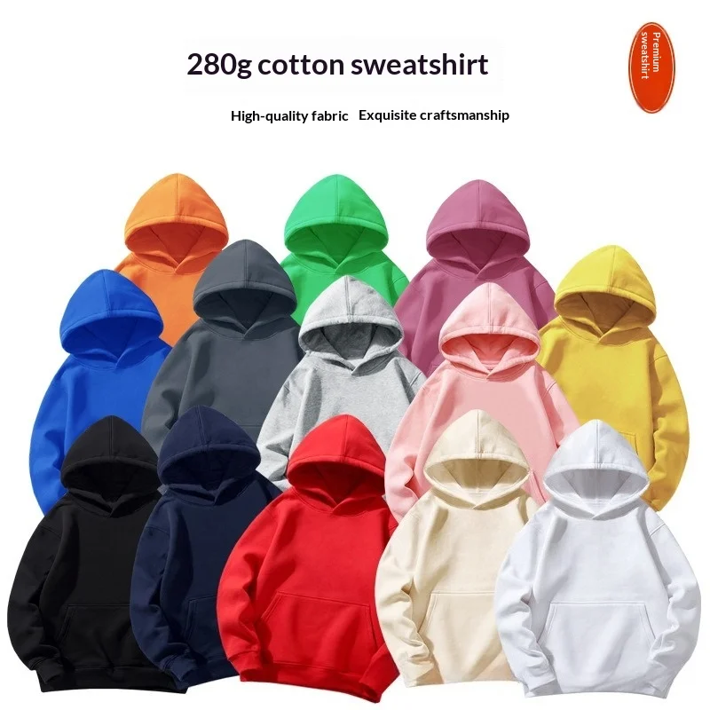Kids Pullover Hoodie Boys Girls Basic Long Sleeve Sweatshirt Casual Loose Streetwear Children Daily Wear Hooded Tops 280g Cotton