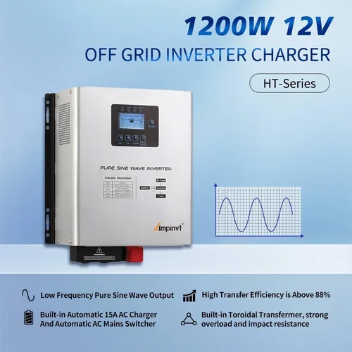 1200W 純粋な正弦波インバーター、AC 充電器付き、DC 12V から AC 120V 出力、UPS バックアップ電源低周波インバーター