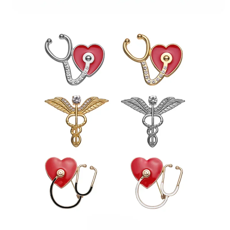 Stethoscope and Angel Wings Double Serpents and Mace Enamel Pins Medical Jewelry Lapel Brooch Gifts for Doctors Nurses Wholesale