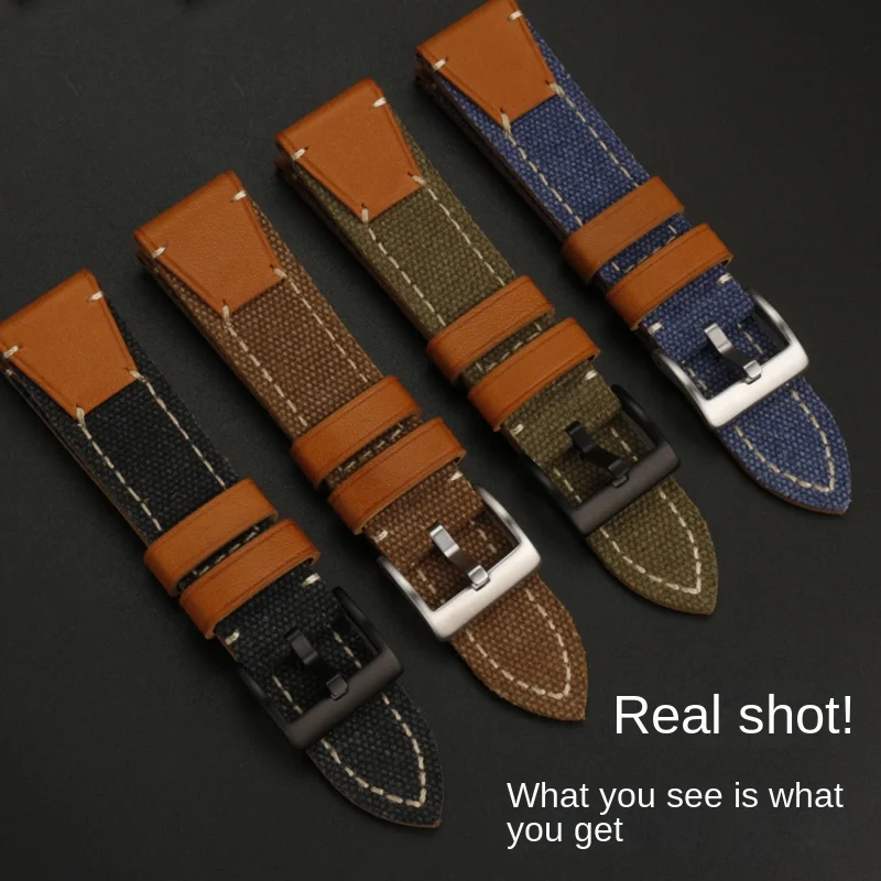 De Nieuwe Nylon Band Is Geschikt Voor Casio/Citizen/Iwc/Panerai Universeel Plat Canvas Horloge Met Leren Onderketting 22Mm 24Mm