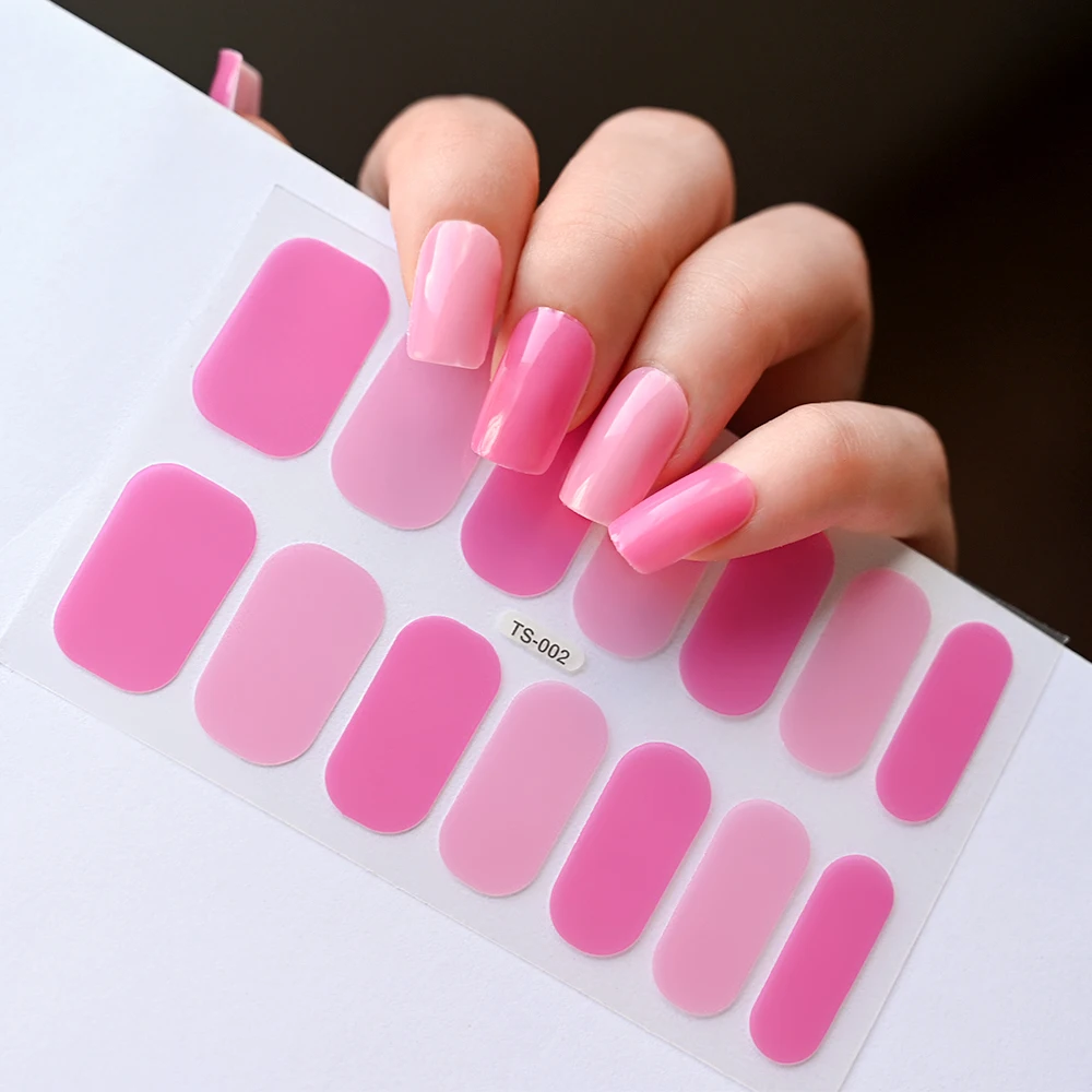 14 punte di cottura gratuita tinta unita copertura completa adesivo per unghie patch autoadesiva smalto per unghie avvolge strisce decorazione manicure per donna