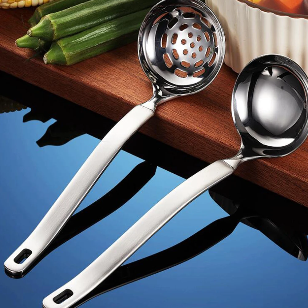 

1 set 1 Set Stainless Steel Soup Spoon Strainer Spoon Serving Utensil Ergonomic Handle Long Handle Household Restaurant
