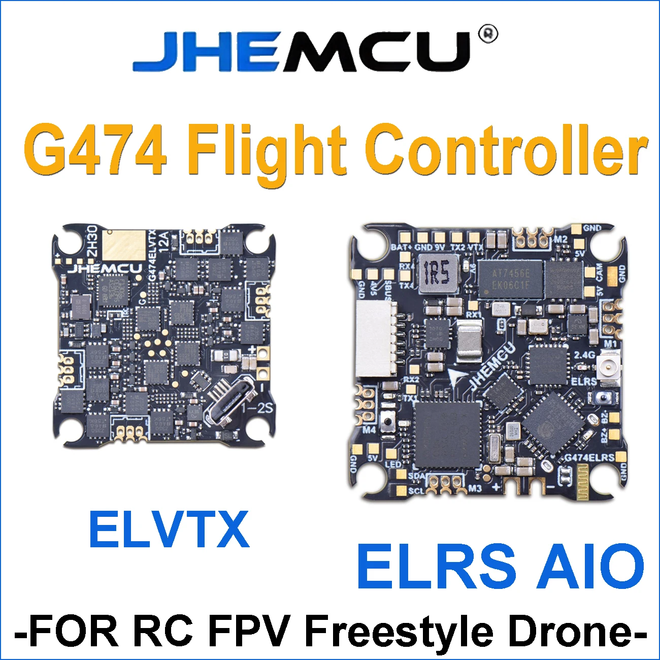 JHEMCU G474 ELRS AIO / ELVTX Flight Controller 2.4G Receiver Built-in OSD 8MB Black Box 1-2S 25x25mm for RC FPV Freestyle Drone