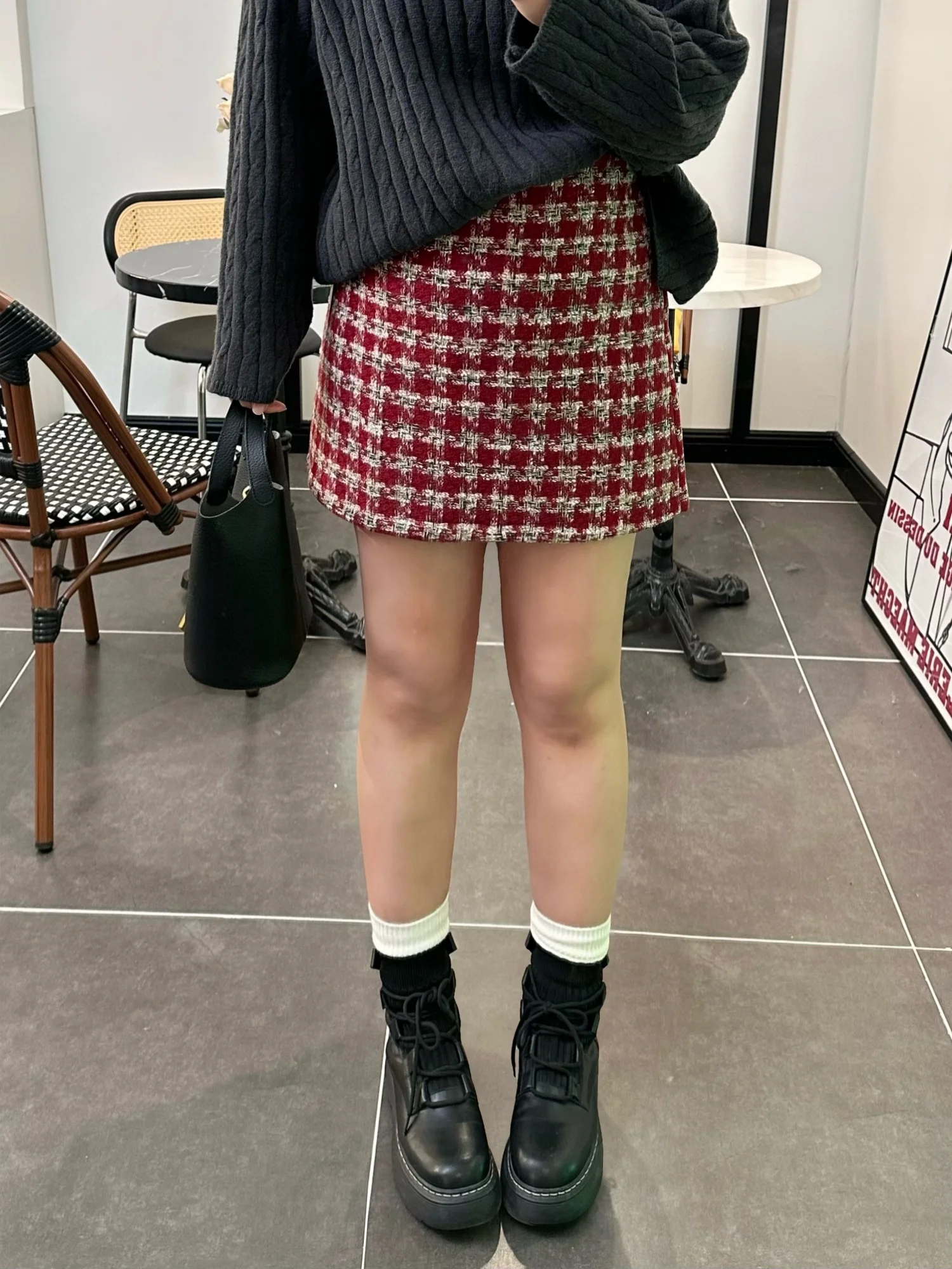 

plus Size A-Line Skirt High Waist Checkered Design Slimming Korean Style Spring 2026 Fashionable Casual Polyester Fiber