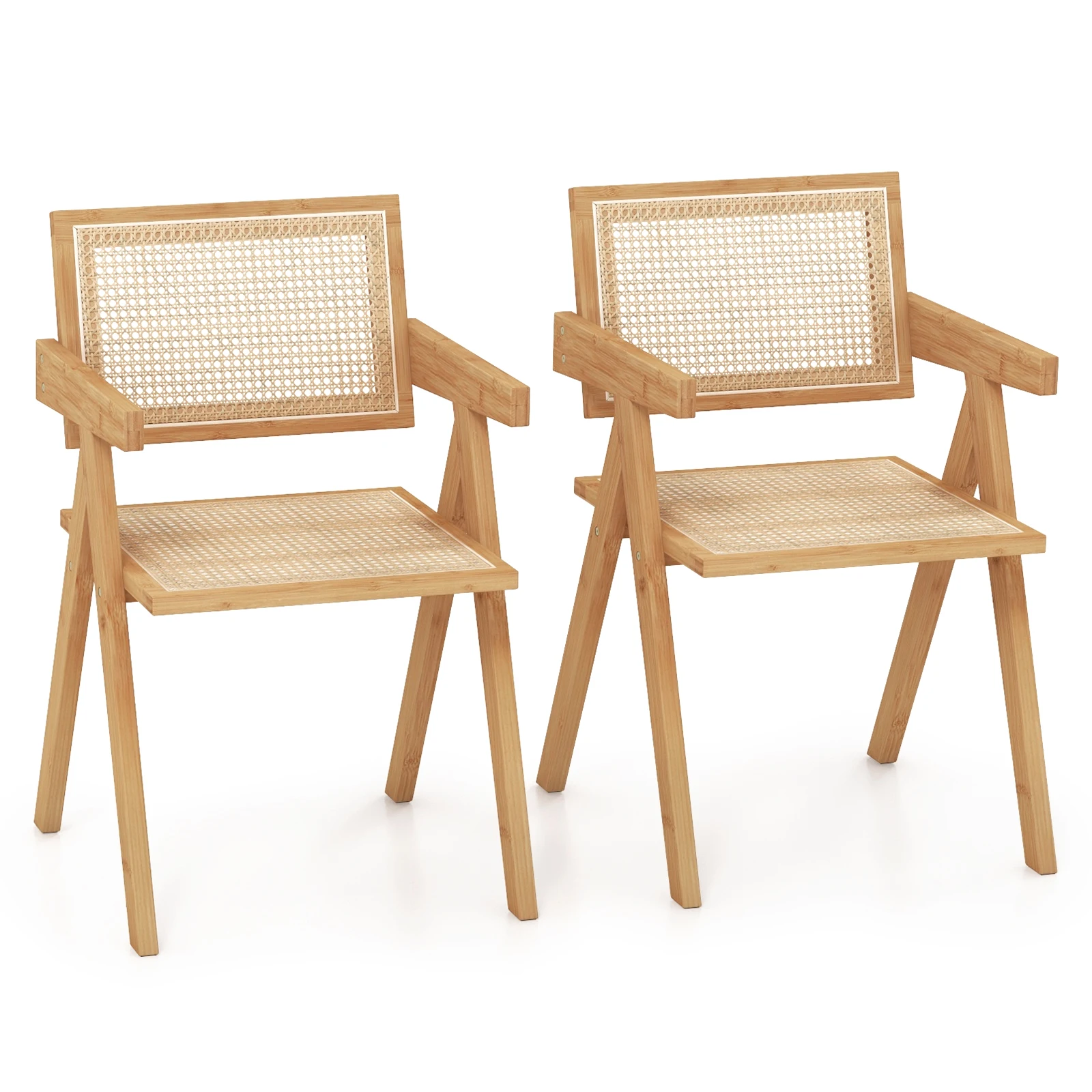 Set of 2 Rattan Accent Chairs Mid Century Dining Armchair Bamboo Frame Kitchen