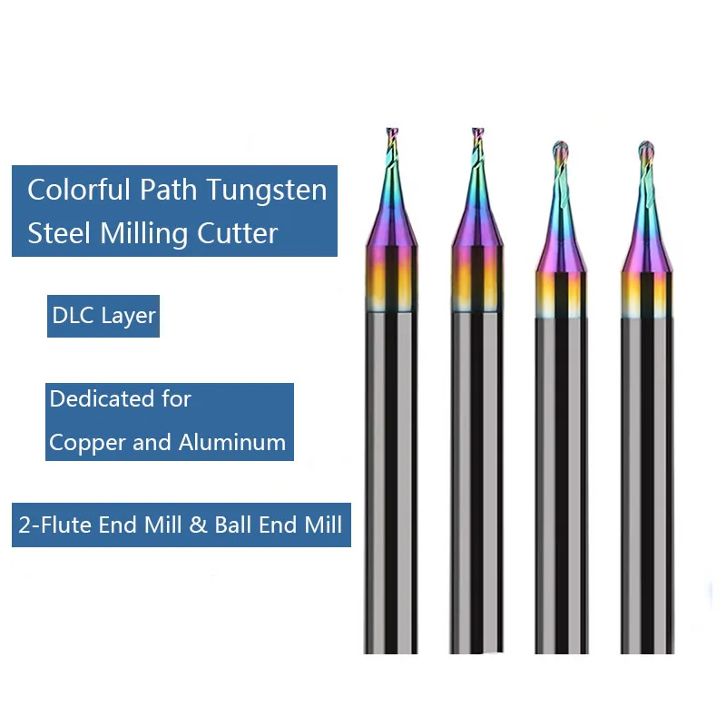 Micro Flat/Ball  End Mill HRC60 Tungsten Carbide 0.1 0.2 0.3 0.4 0.5 0.6 0.7mm 2F Router Bit for Steel aluminum CNC Engraving