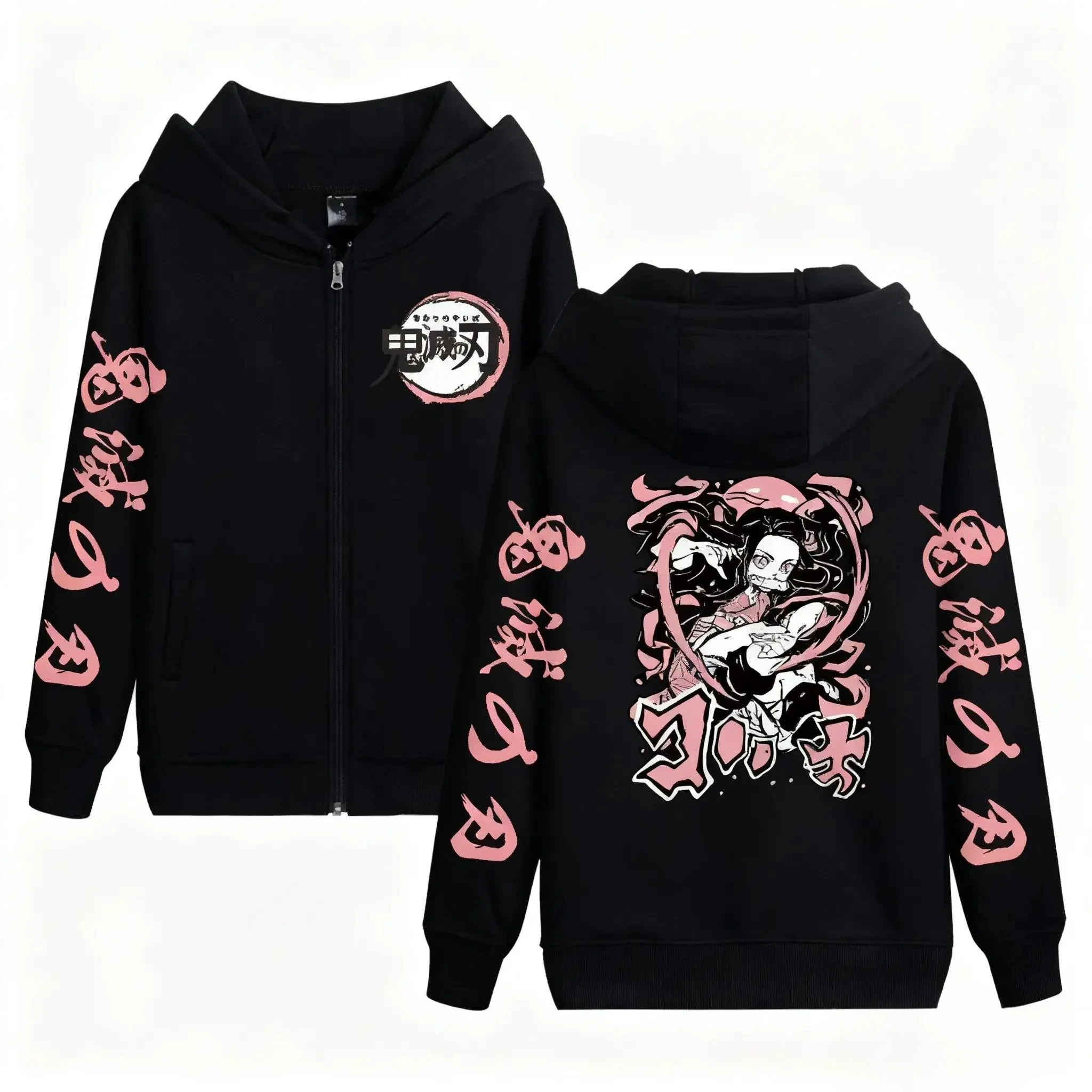 Sudadera con capucha y cremallera de Anime Demon Slayer, ropa de calle para hombres y mujeres, Jersey informal holgado Y2k, nueva chaqueta de manga larga para Otoño e Invierno