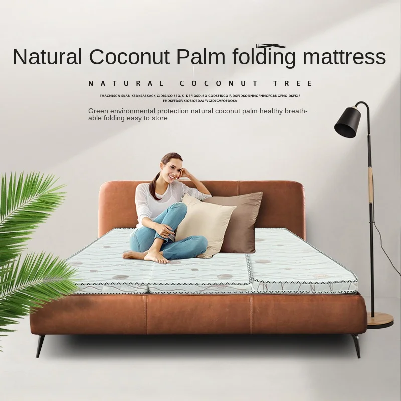  Foldable Natural Coconut Fiber Tatami Mattress Single with Removable & Breathable Cover for Home/Hotel Coconut Mat 