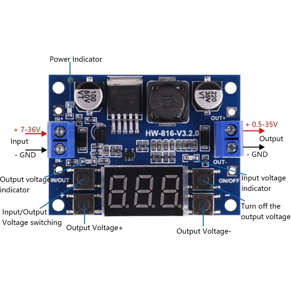 DC Adjustable Step-Down Power Supply Module LM2596 Voltage Regulator With LED Voltmeter Display Digital 3.3V 5V 12V view 4