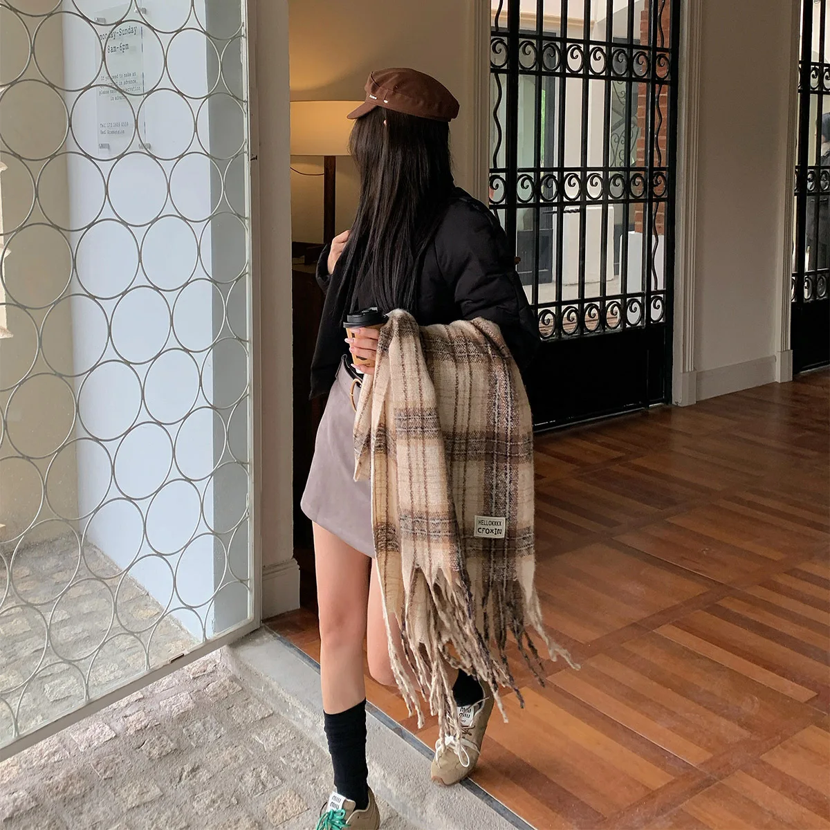 Imitation Kaschmir Warm Wrap Schal Koreanische Herbst Winter Neue Verdickte doppelseitige Schal Lange Retro Überprüfen Schals Foulard Stolen