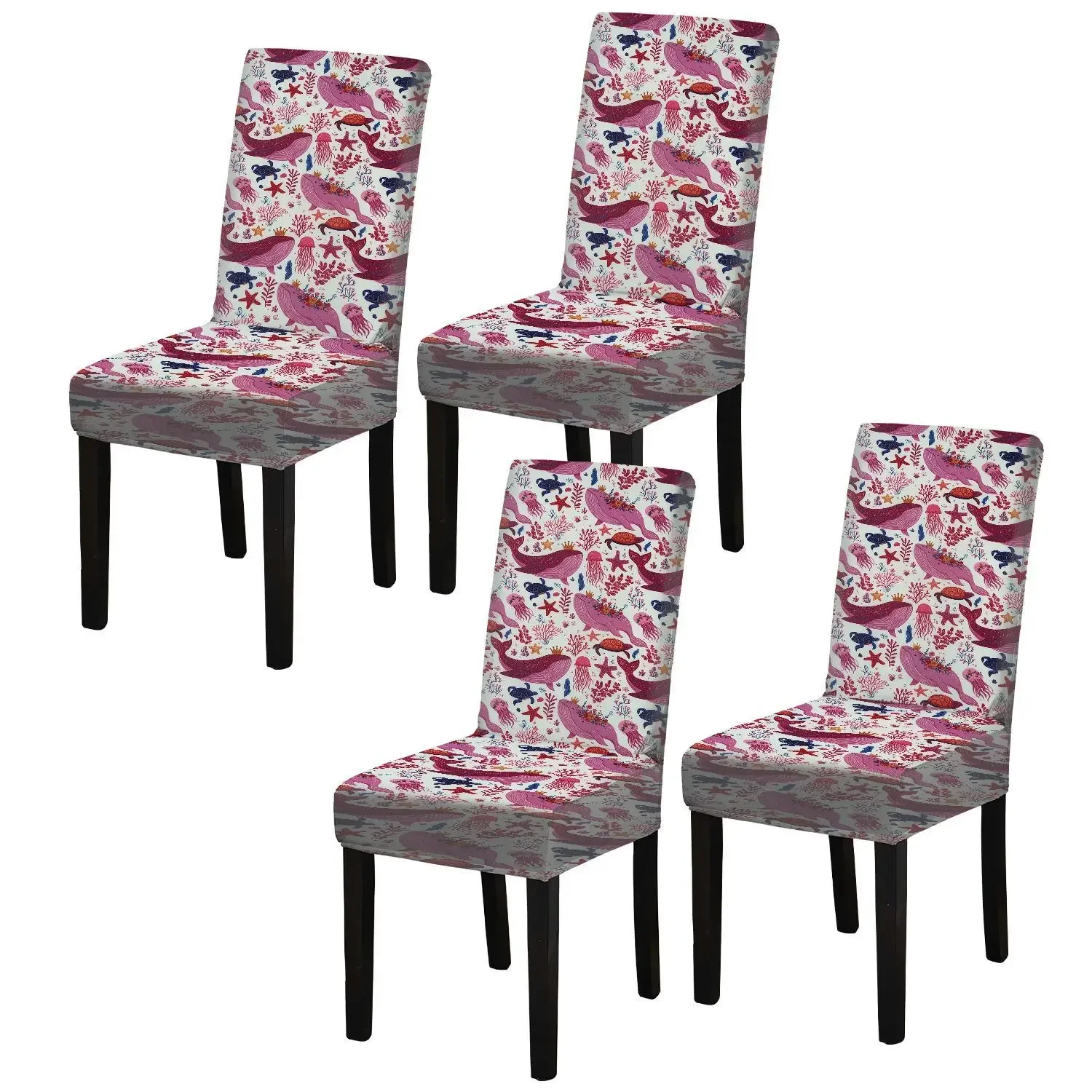 Elastic dining chair cover, whale antler print pattern, removable and washable machine wash dining chair cover