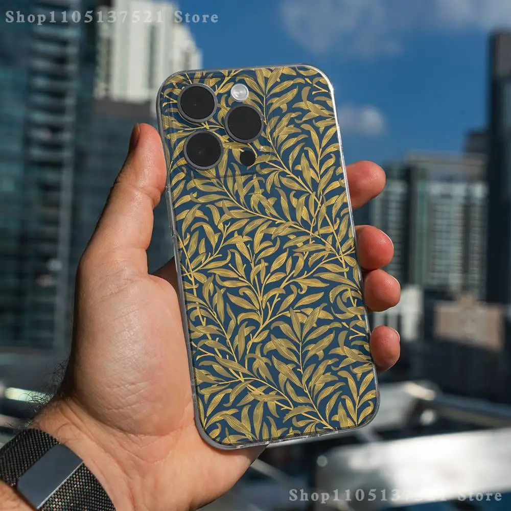 Coque de téléphone William Morris Strawberry Thief pour iPhone17,16,15,14,13,12,11 Pro,Max,Plus,X,XS,XR,SE4,E Mini couverture souple transparente