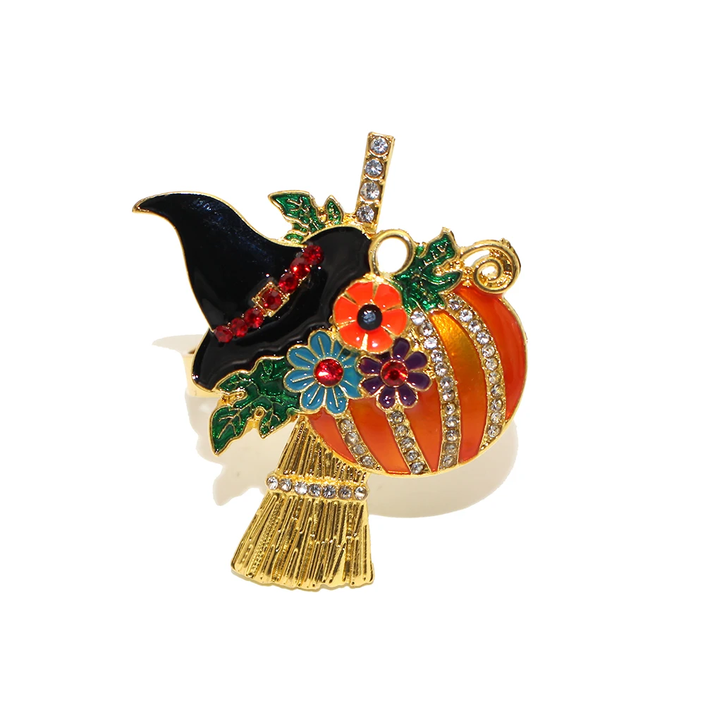 Thanksgiving Thanksgiving Guardanapo Buckle, Halloween Party Table Decoração, Rhinestone Witch Hat, anéis de abóbora vassoura, outono temático, 4pcs