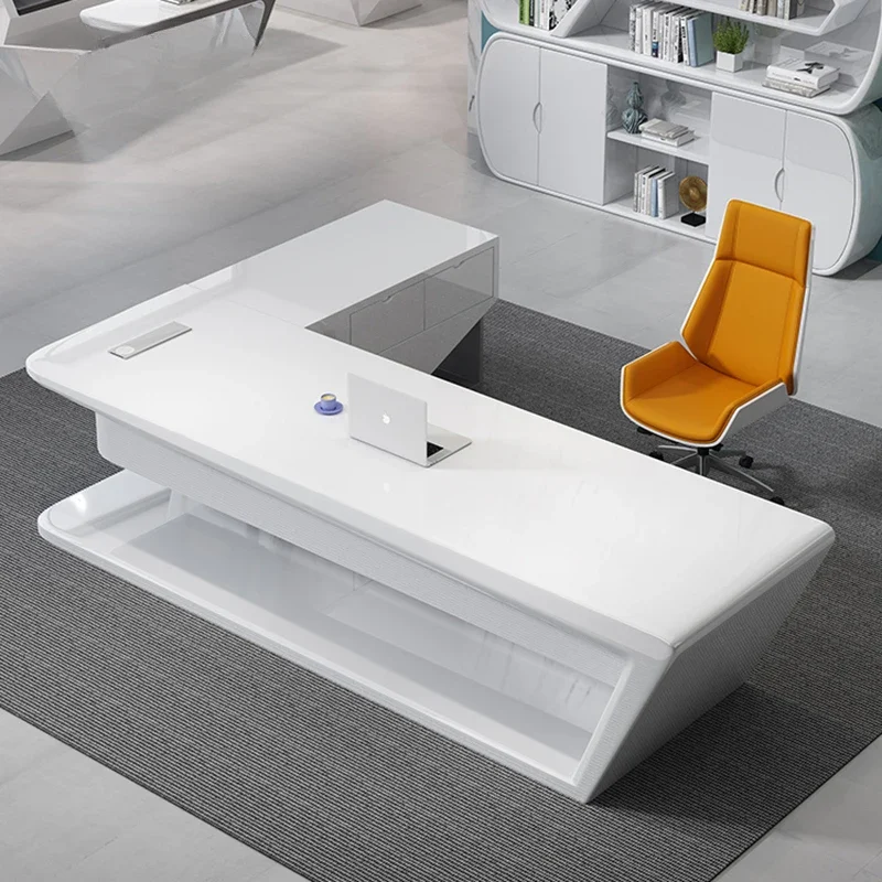 

Pure White Paint Boss Desk Creative Fashion Desk Office Manager Desk Simple and Modern