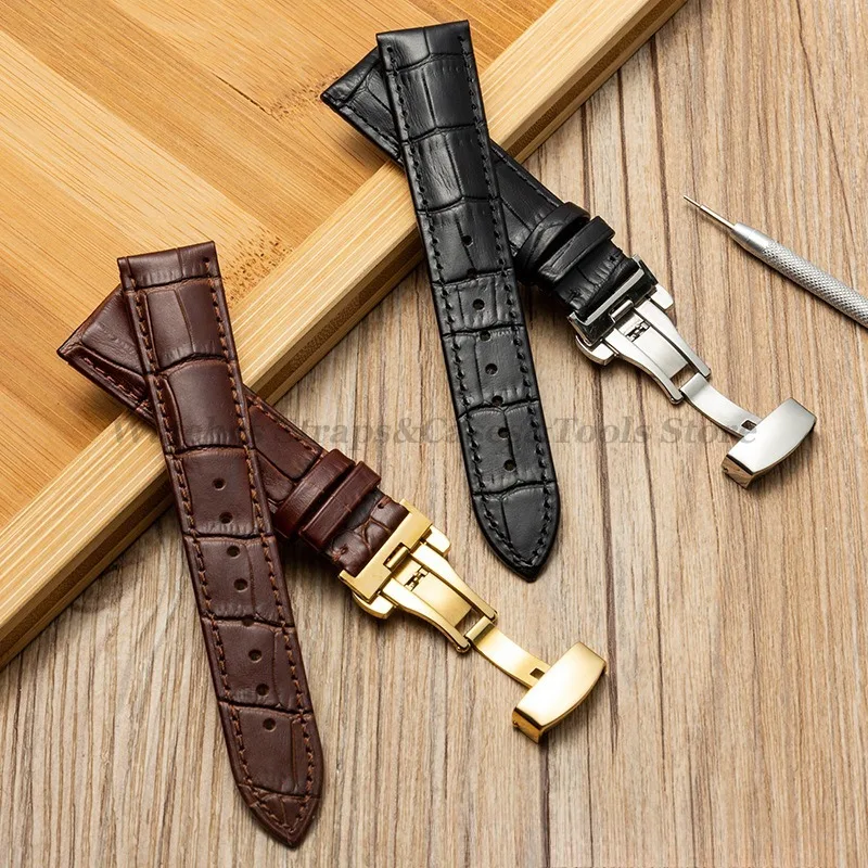 14mm 16mm 18mm 20mm 22mm 24mm Crocodile Pattern Strap for Seiko for Omega Bracelet Vintage Leather Watch Band Butterfly Buckles