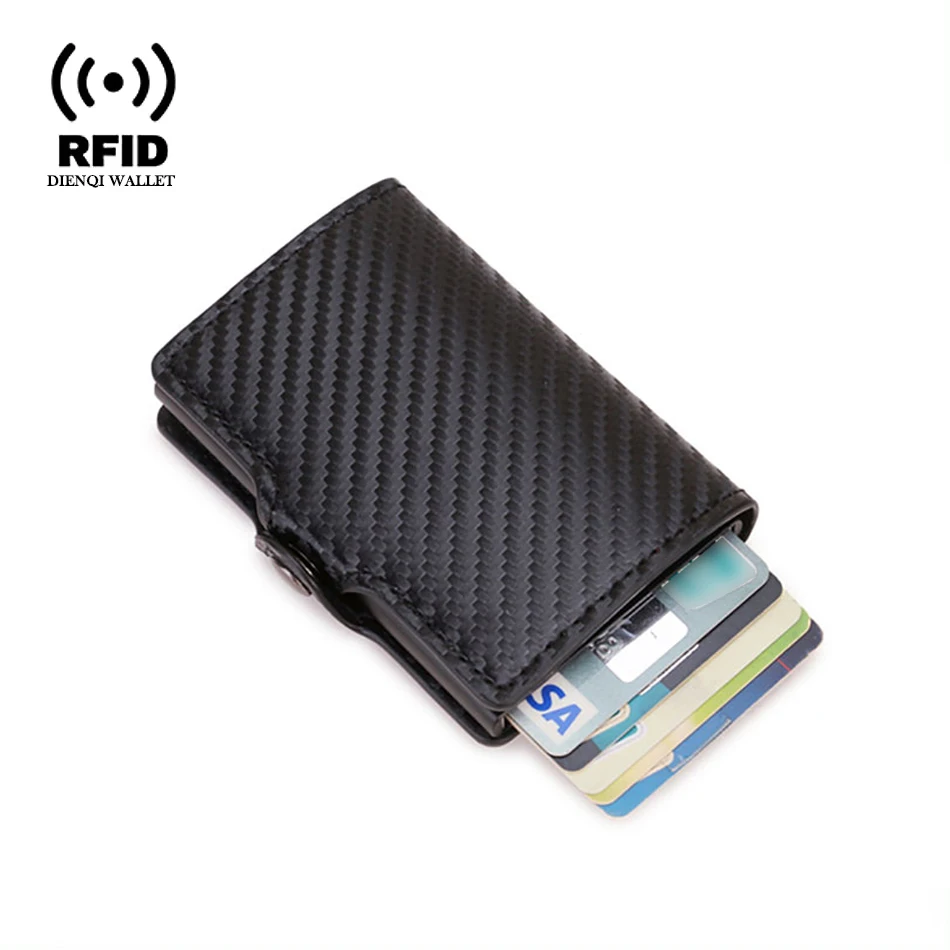 Carbon Fiber Wallet For Men Credit Card Holder RFID Blocking Thin Mini Aluminium Metal Wallets Coin Pocket Money Bag Vallet