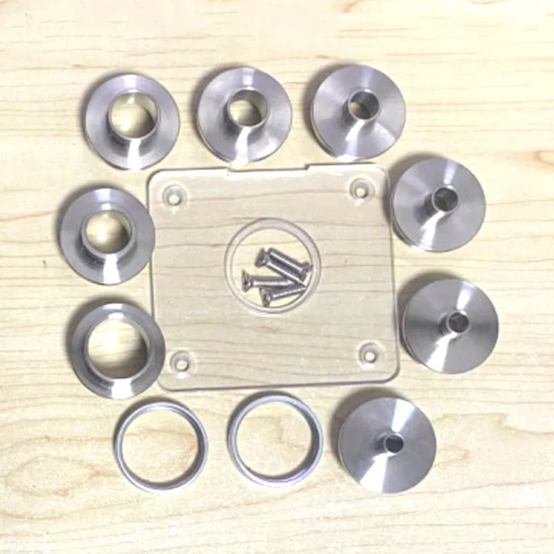 

Set of Round Base Plate + 10PCS 304 Stainless Steel Router Template Guide Bushings With Drilled Holes For Makita 3709