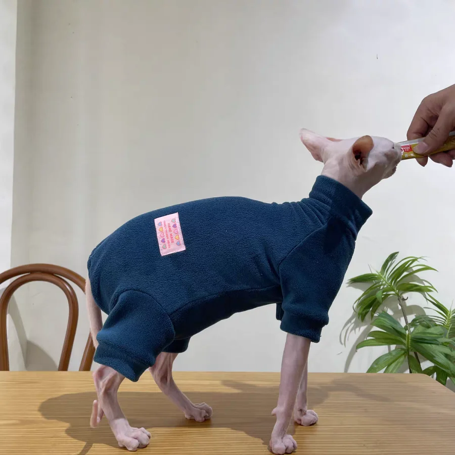 Fleece-Mantel für Sphynx-Katzen, warmer Sweatshirt, 4-beiniger Overall für Kätzchen und Hunde, weiche Freizeitkleidung für männliche Katzen, Devon Rex-Pullover. – Detail 15