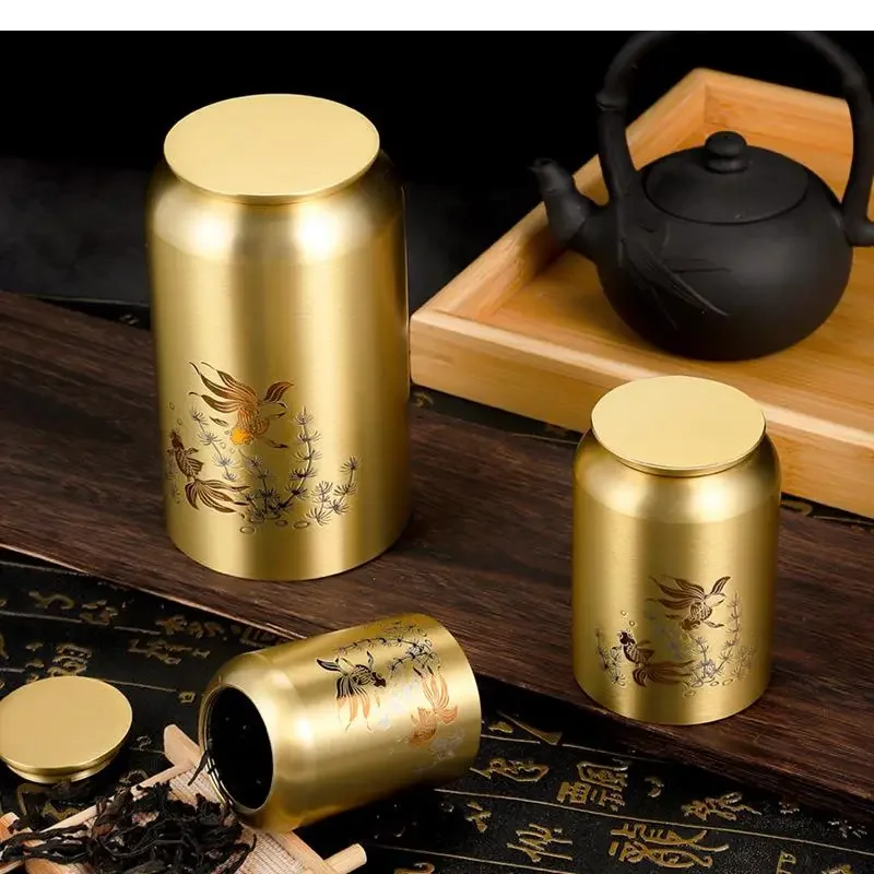 

Brass Tea Cans Tea Cans Portable Small Carry-on Travel Tea Box New Copper Storage Sealed Cans Empty Cans Tea Bag Storage Box