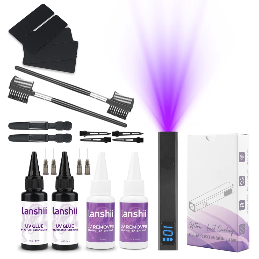 lanshii-professional-v-light-extensions-de-cheveux-kit-colle-de-liaison-sans-couture-et-systeme-d'eclairage-pour-extensions-invisibles-et-durables