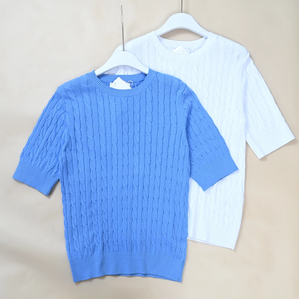 Summer New Women's round Neck Short Sleeve Knitted Cotton Embroidered Patch T-Shirt Simple Style Casual Comfortable Fit Top