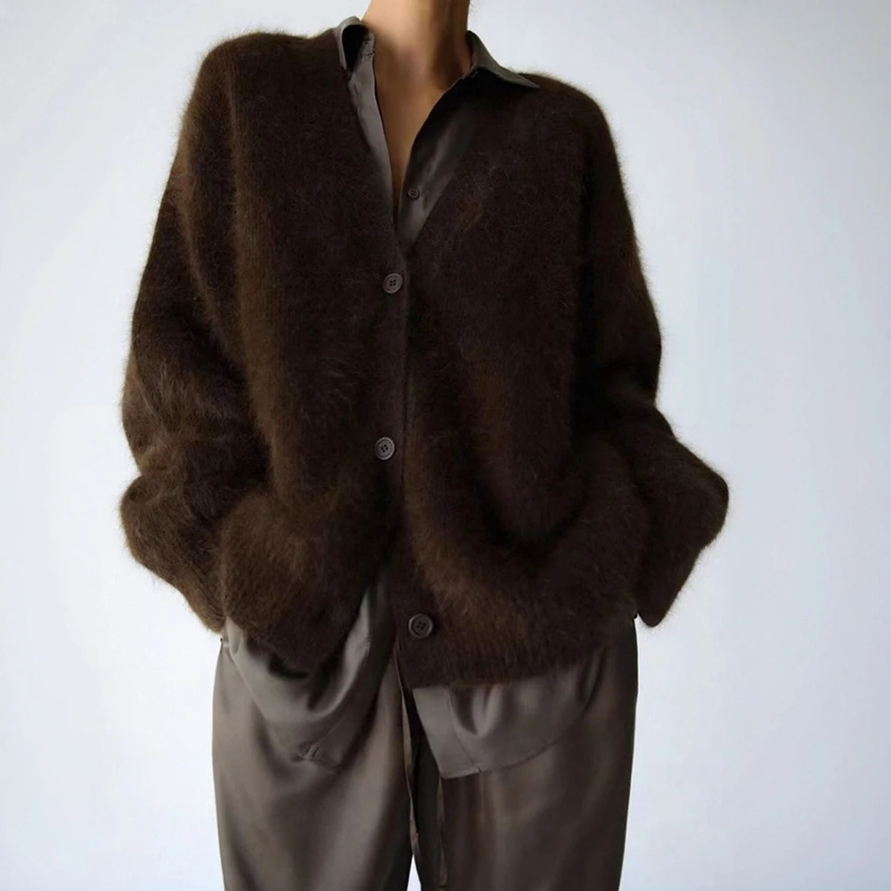 

Женский минималистичный однотонный кардиган с длинными рукавами и v-образным вырезом, повседневный однобортный топ на осень и зиму