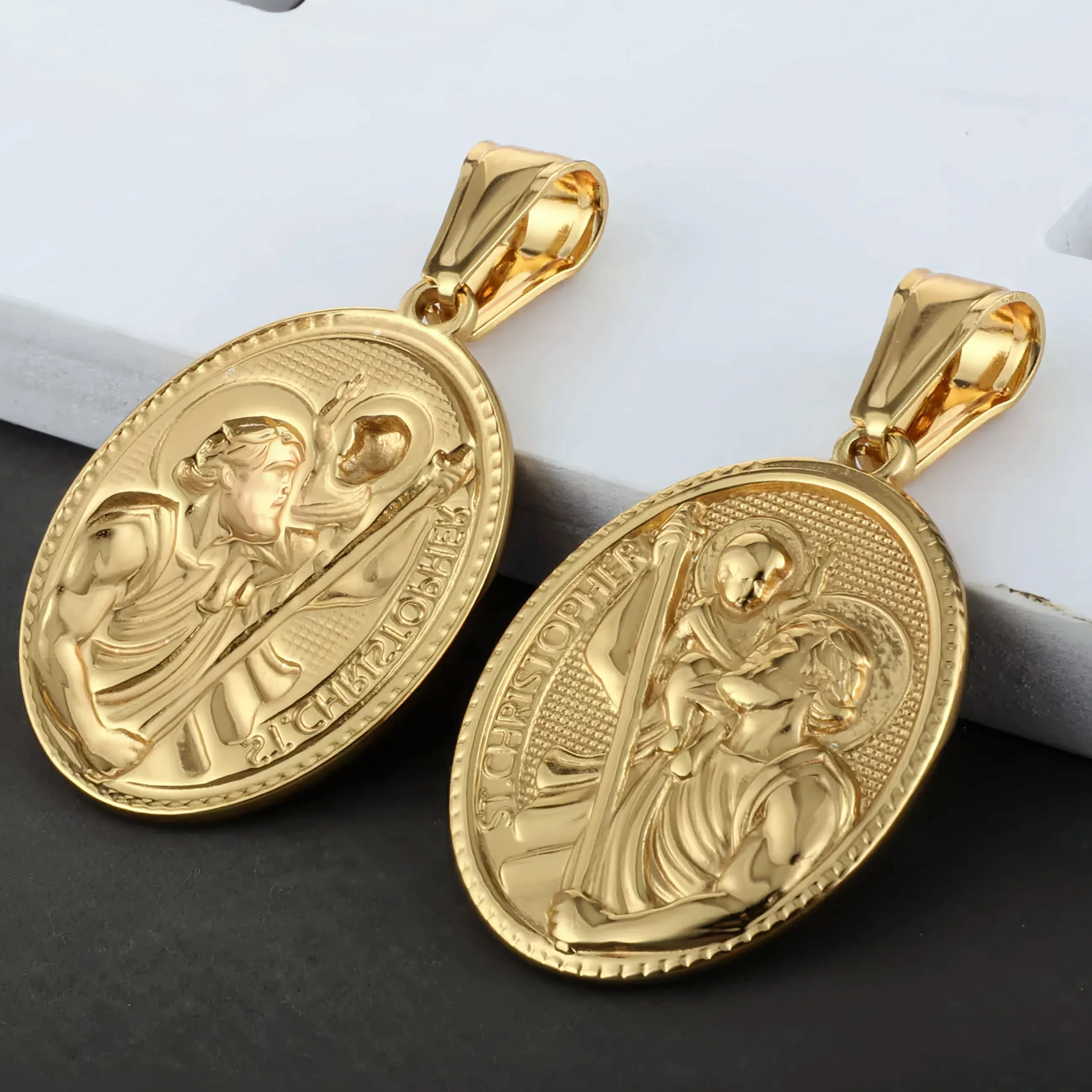 Diyalo 3 ألوان الفولاذ المقاوم للصدأ سانت كريستوفر قلادة تميمة عقد دي اي واي تأكيد الأسرار مجوهرات الإغاثة الدينية