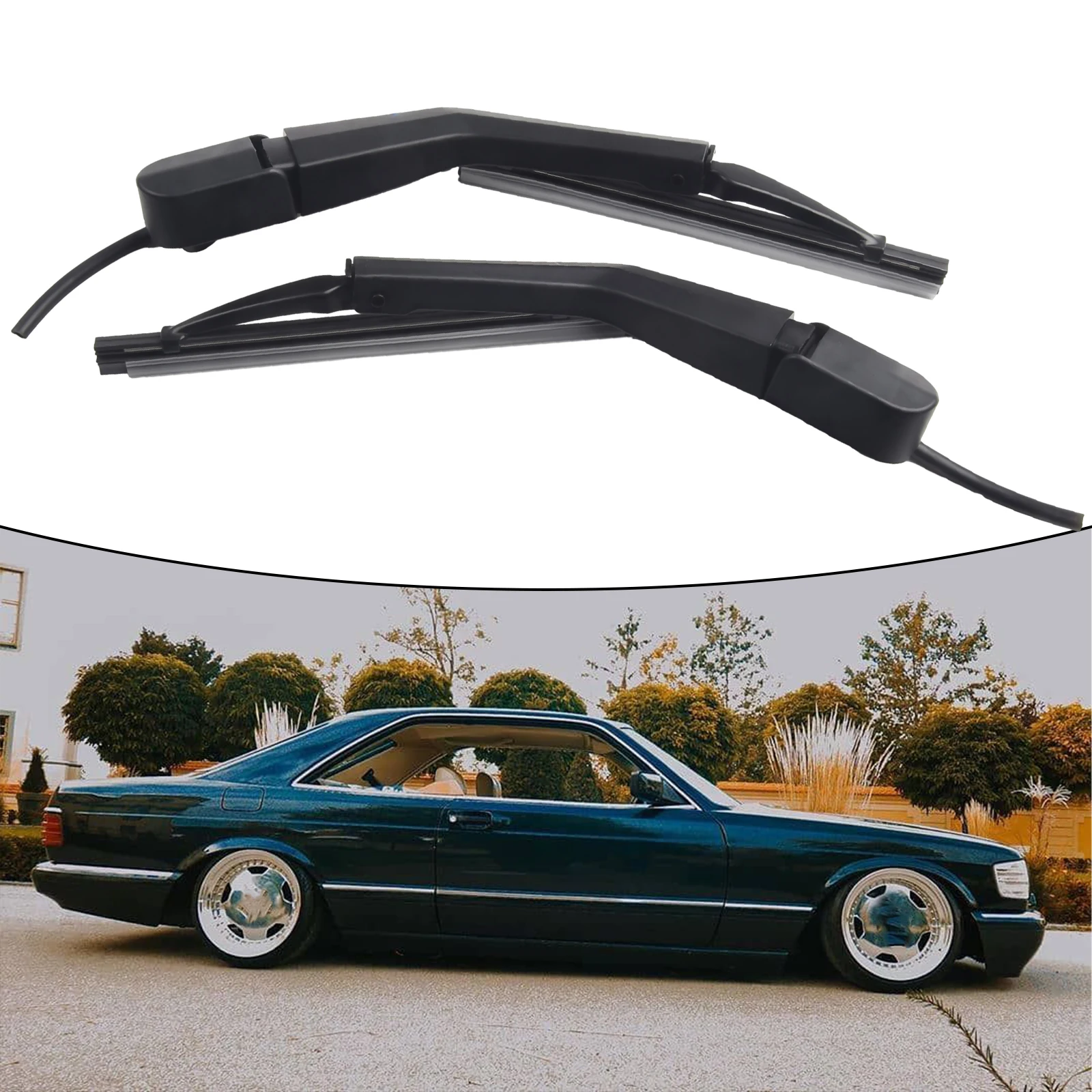 A Pair Headlight Wiper RH+LH For Mercedes W126 A1268204544 A1268204644 Plug-and-play Plastic Black Durable Windscreen Wipers