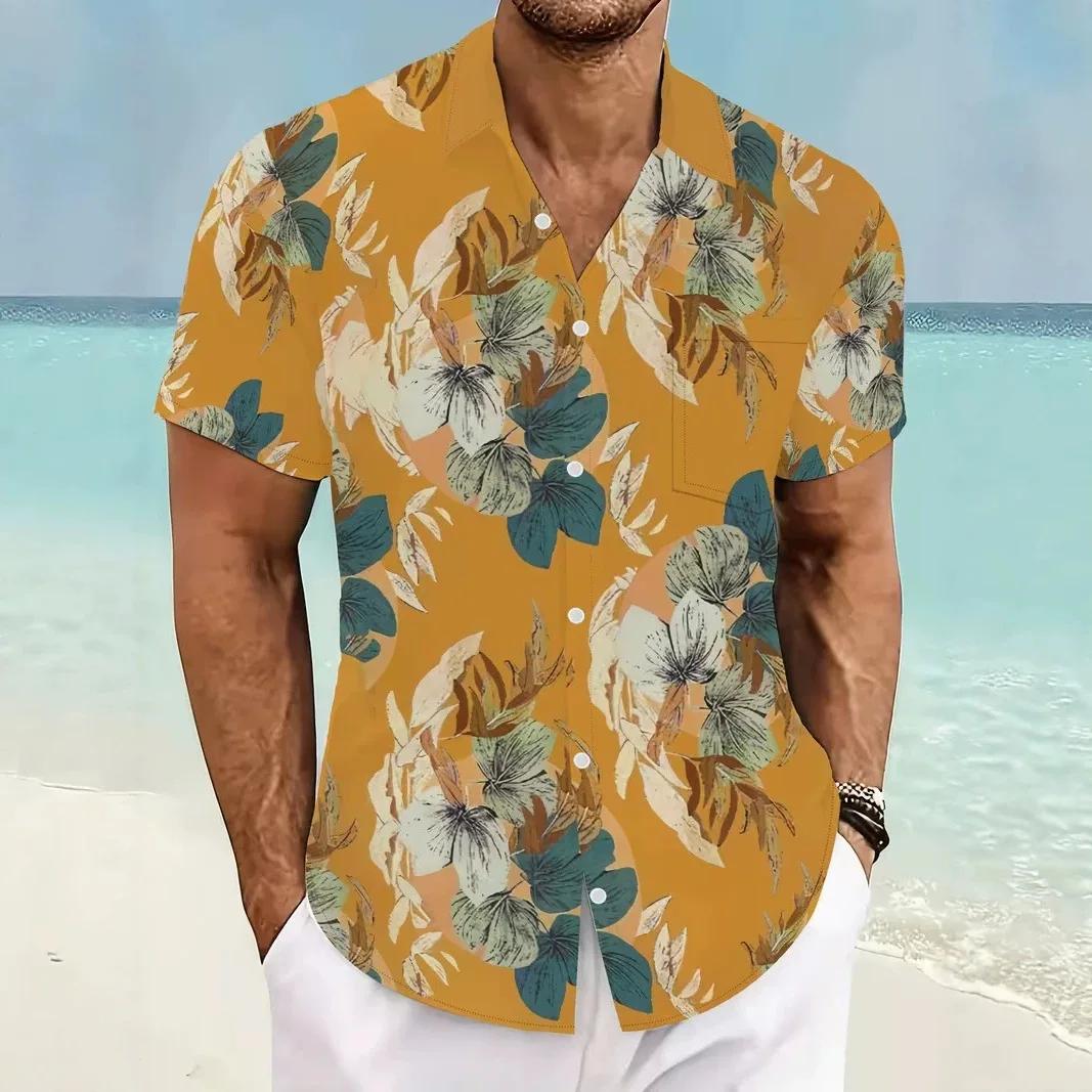Island Camping Vacation Flower Shirt Plant Animal Loose Men's Short Sleeved Shirt