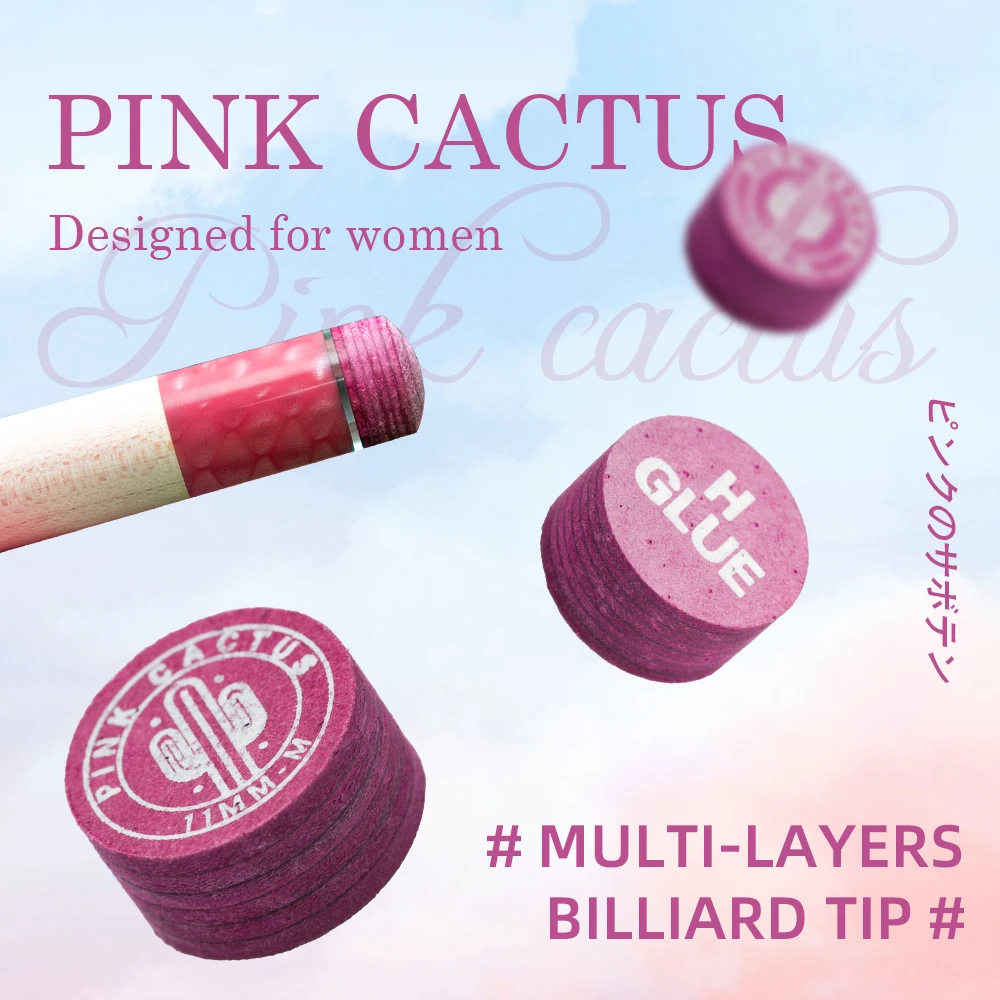 

PINK CACTUS Pink Pool Cue Tip, Made of Multi-layer Pigskin 11mm/ 14mm Tip with S / M / H for Pool and Snooker Accesso