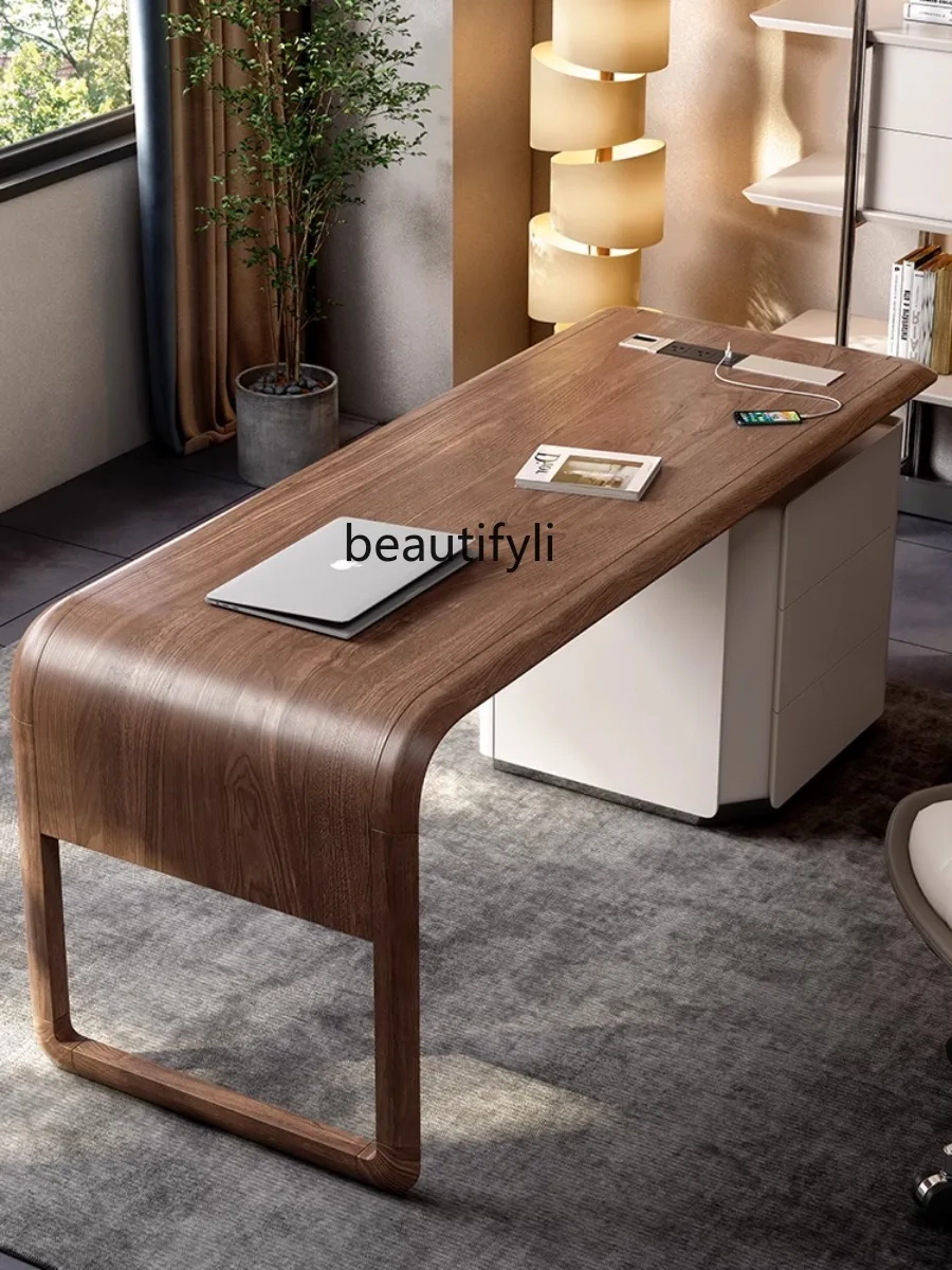 Nordic Walnut Solid Wood Office Computer Desk Living Room Designer Model Affordable Luxury Style Modern Study High-Grade Desk