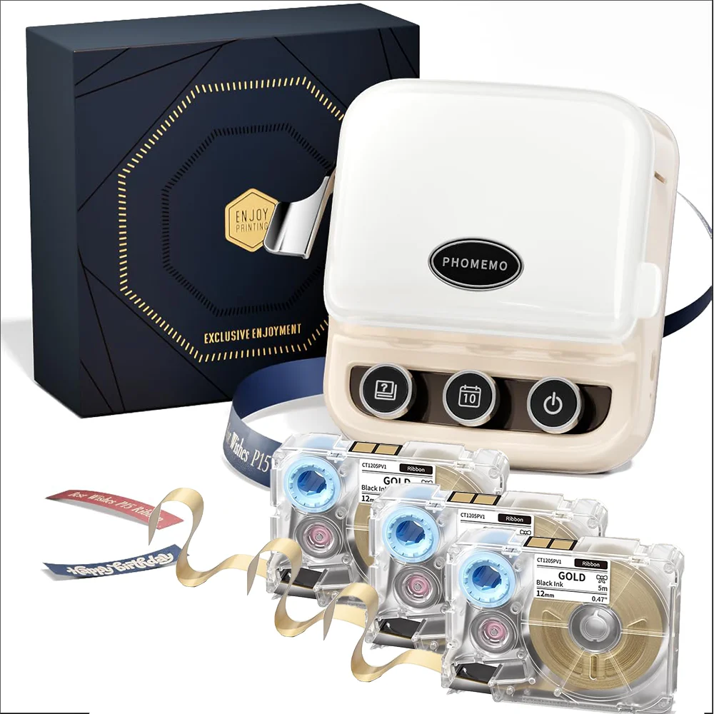 Phomemo P15 Ribbon Label Printer Portable Bluetooth Gift Ribbon Label Maker With 3 Rolls Ribbon Tape For Wedding Gift Packaging