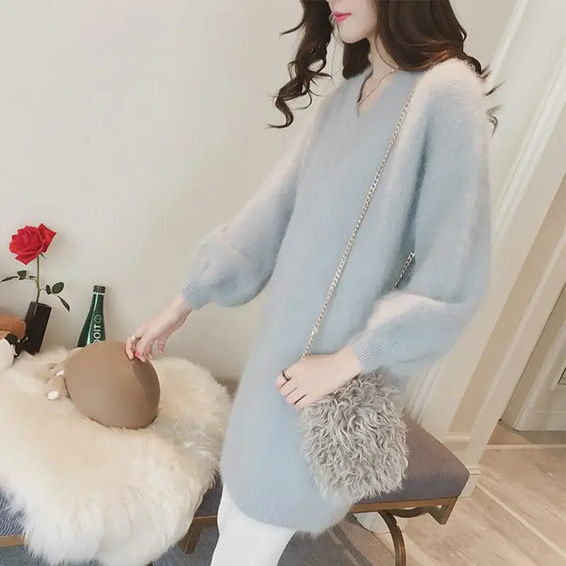 

Knee Length Pullovers Woman Sweaters Jumpers Womend Plain Cute Open Front Urban Streetwear Contrast Sleeved Raglan Textured Soft