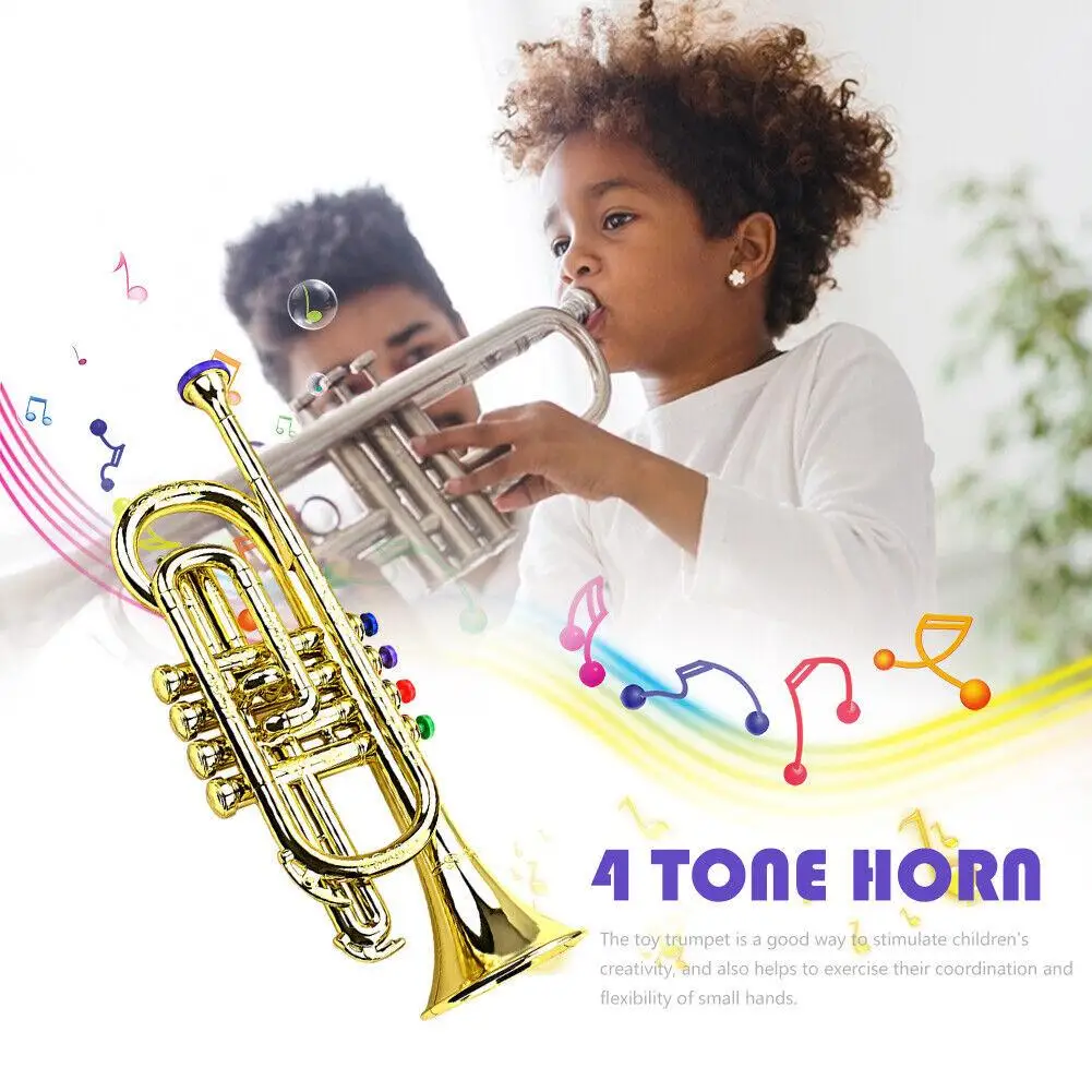 Trumpet For Children Ab 5 Years Old, Trumpet With 4 Colorful Button, Musical Learning Gift For Kids Beginners, 37 Length W3k0